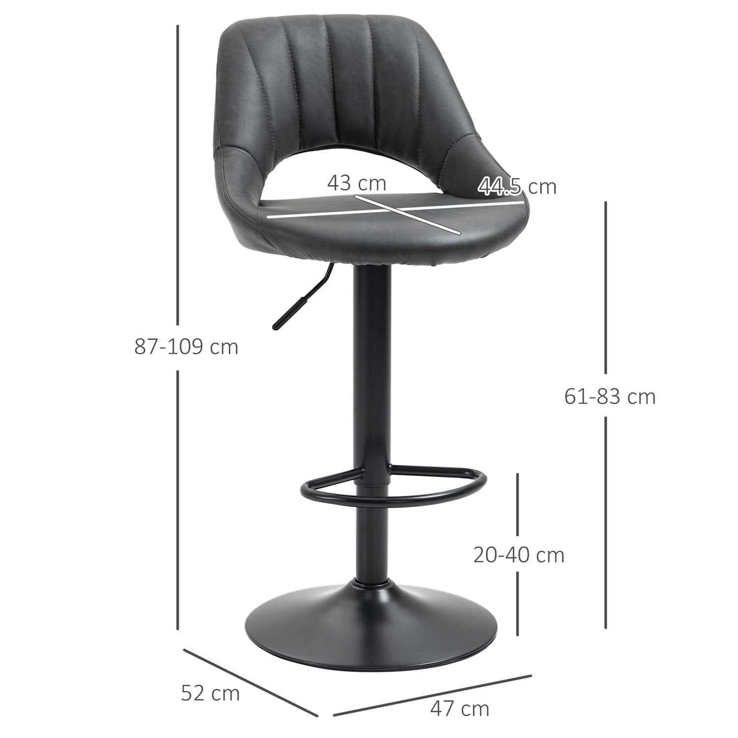 Grey PU Leather Swivel Bar Stools Set of 2 - image 2