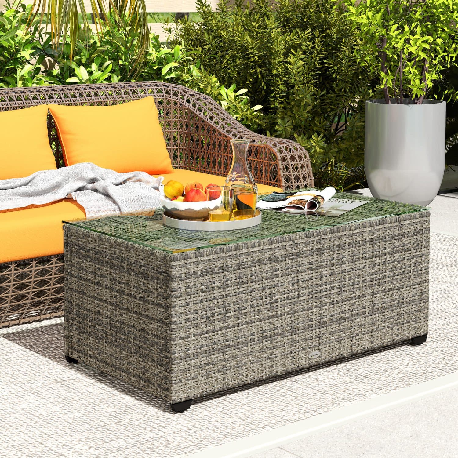 Dark Grey Rattan Side Table - image 1