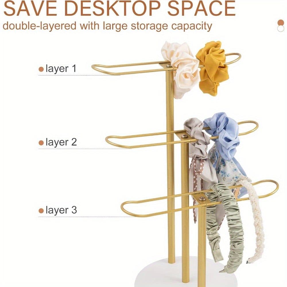 3-Tier Gold Jewellery Stand & Headband Organiser