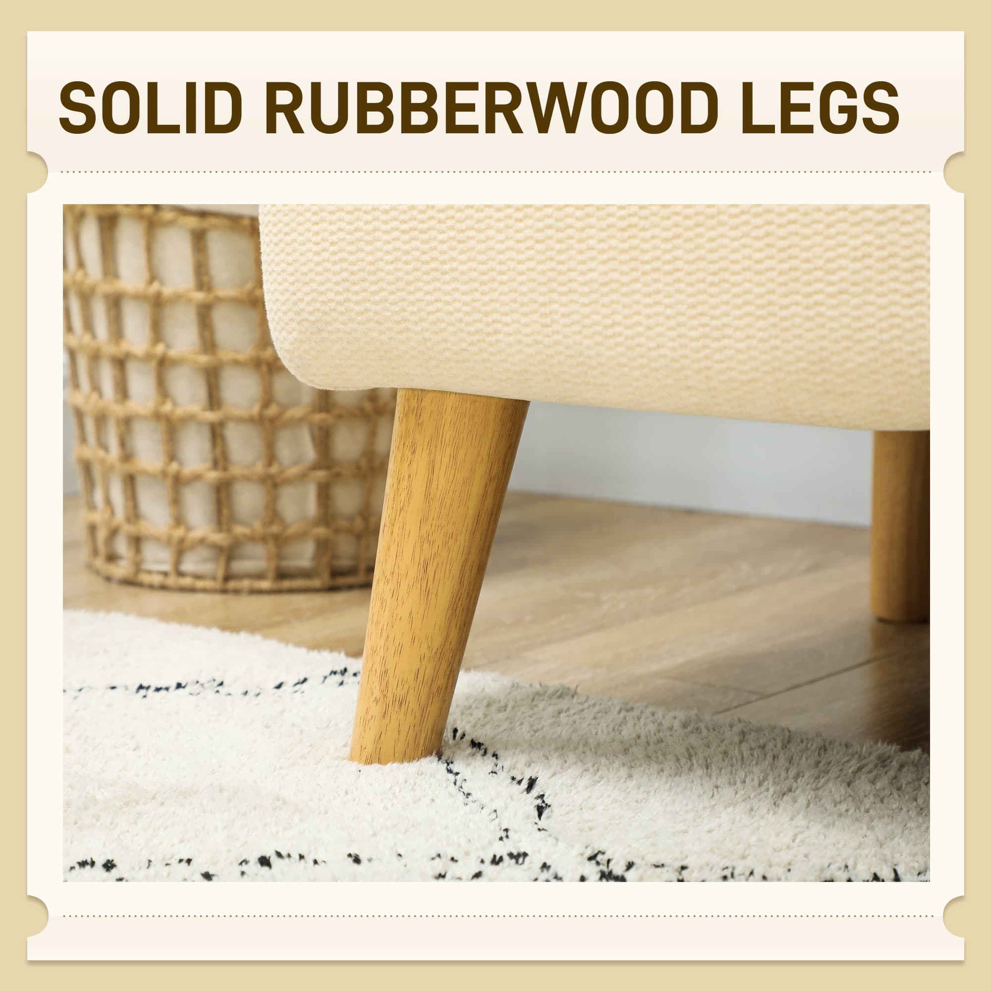 2-Seater Sofa in Cream Woven Fabric with Tapered Wood Legs - image 5