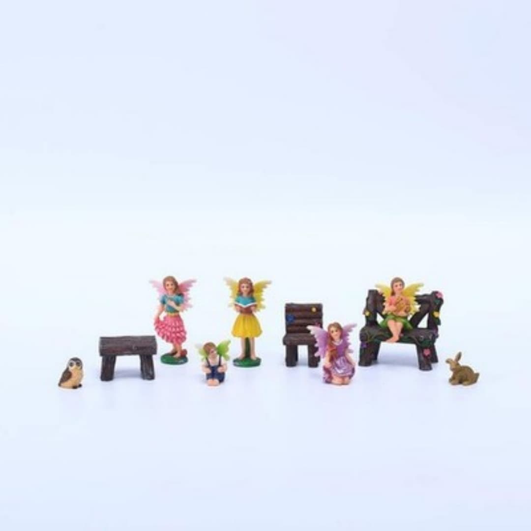 10-Piece Fairy Garden Miniature Set — Fairies, Animals and Furniture