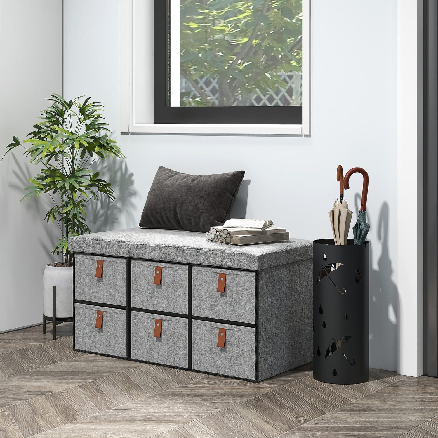 Padded Shoe Bench with Six Fabric Drawers for the Hallway - image 2