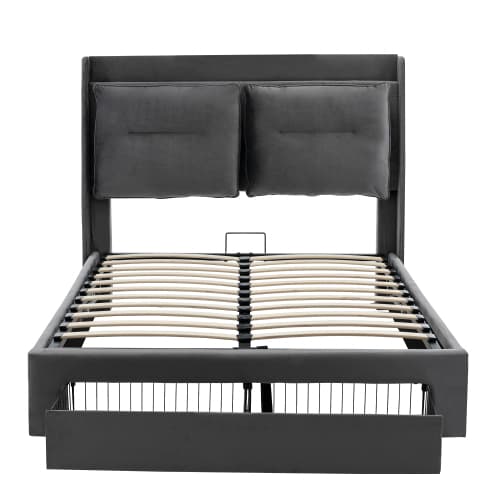 Velvet Upholstered Double Ottoman Bed with Smart Storage & LED - image 3