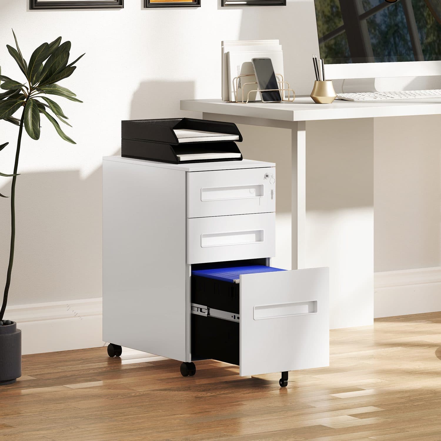 3-Drawer Steel Filing Cabinet with Castors – Fits Under a Desk - image 3