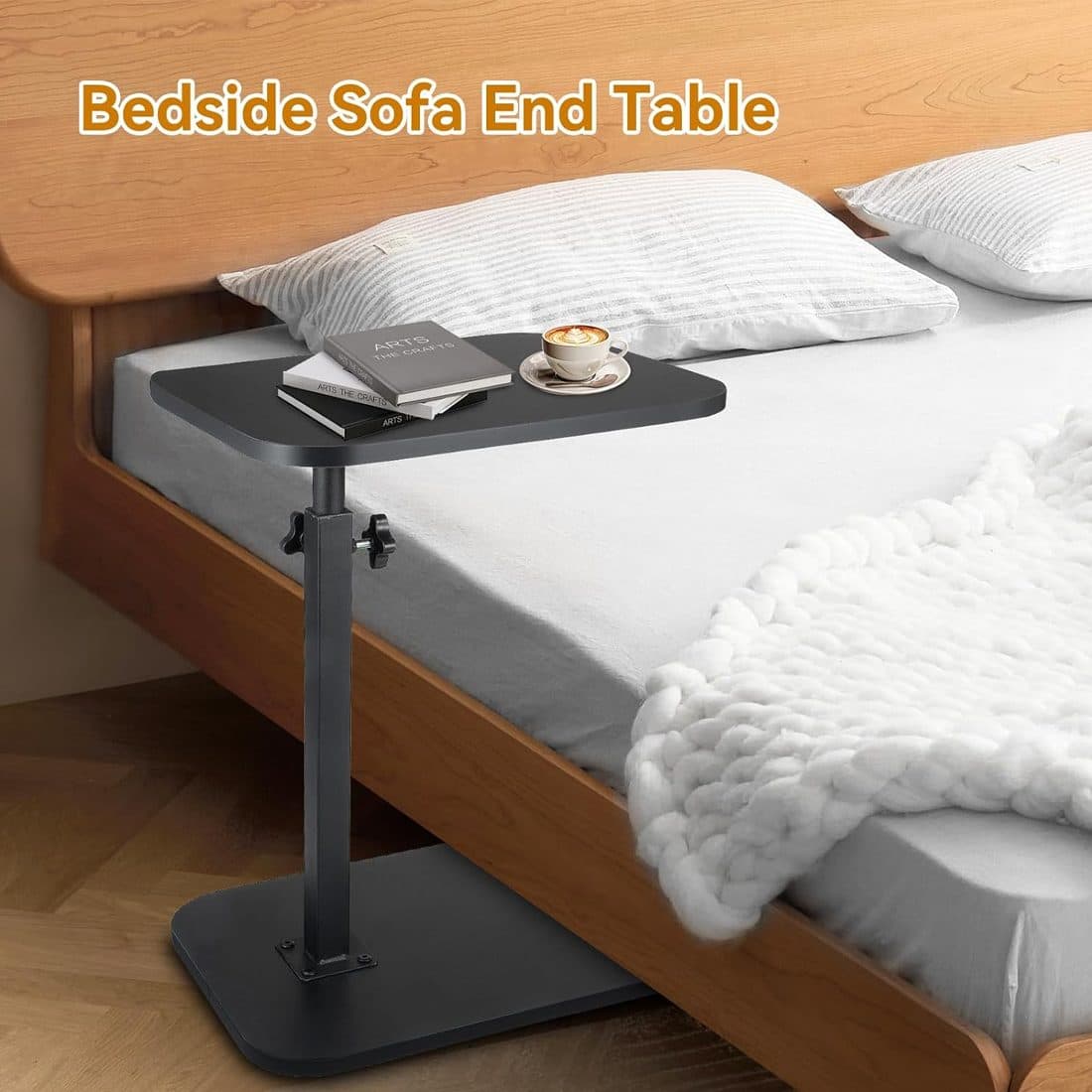 Black Rotating C-Shaped End Table for Sofa and Bedroom - image 7