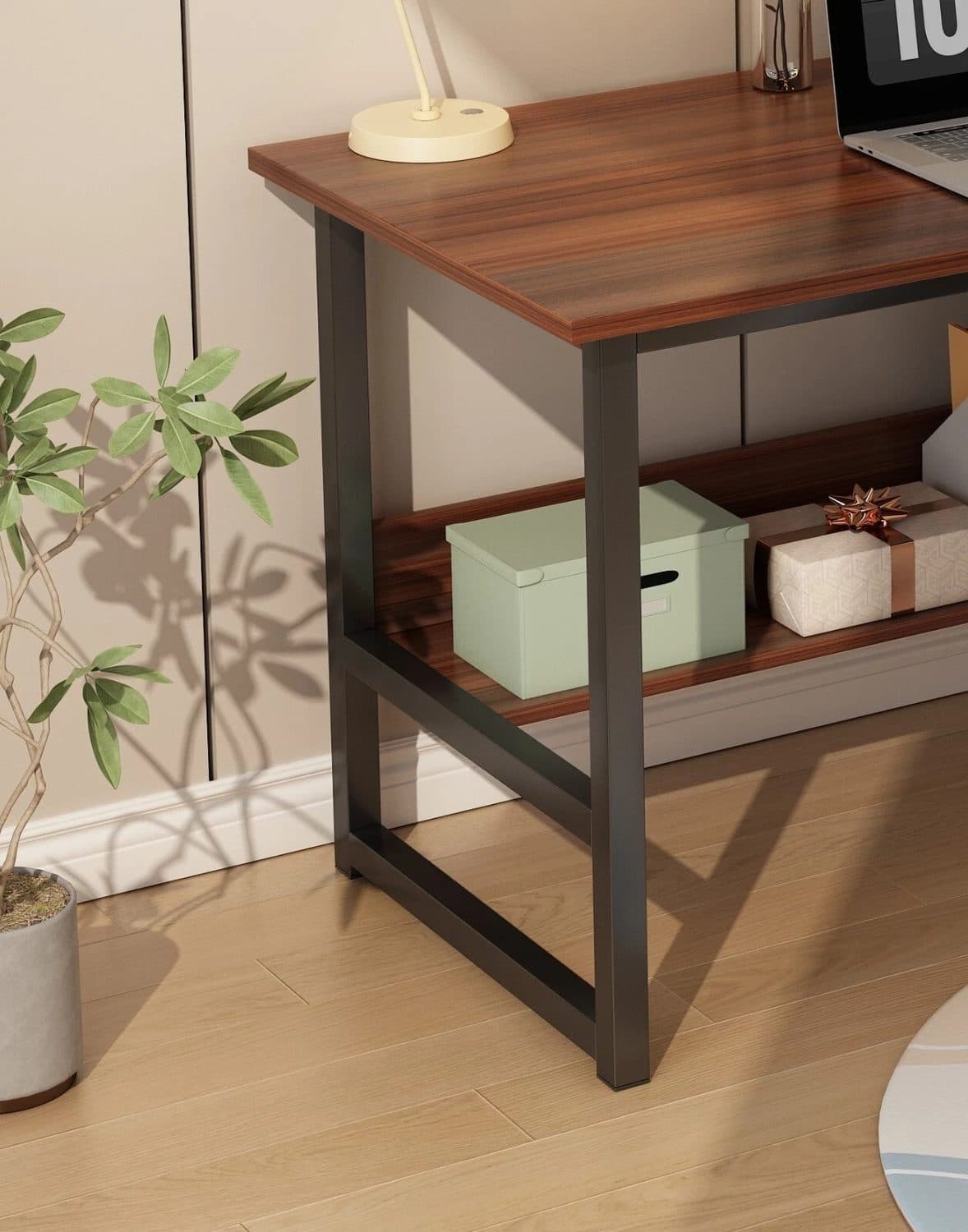 Compact 80 cm Office Desk with Shelf and Black Metal Frame - image 2