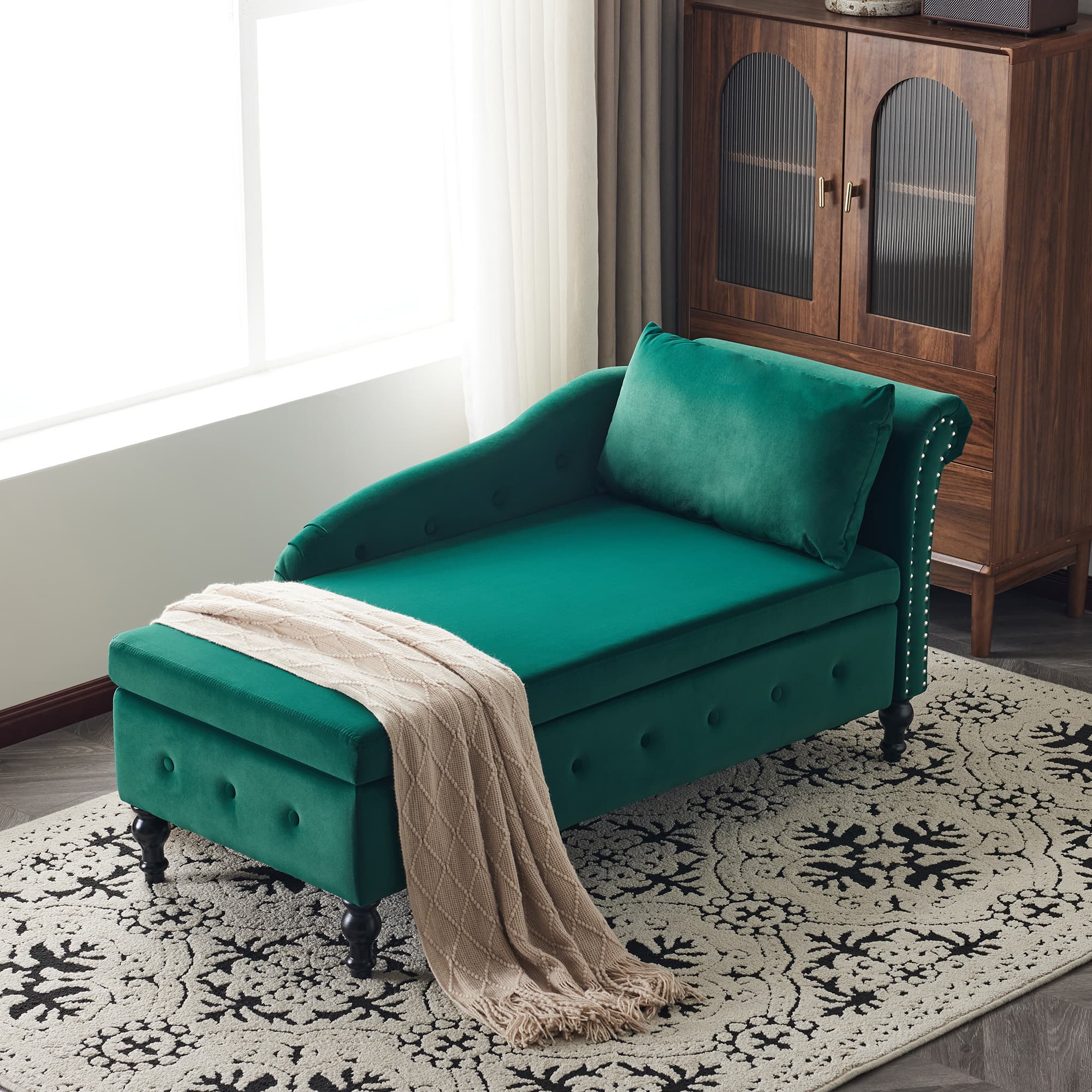 Velvet Chaise Lounge with Hidden Storage