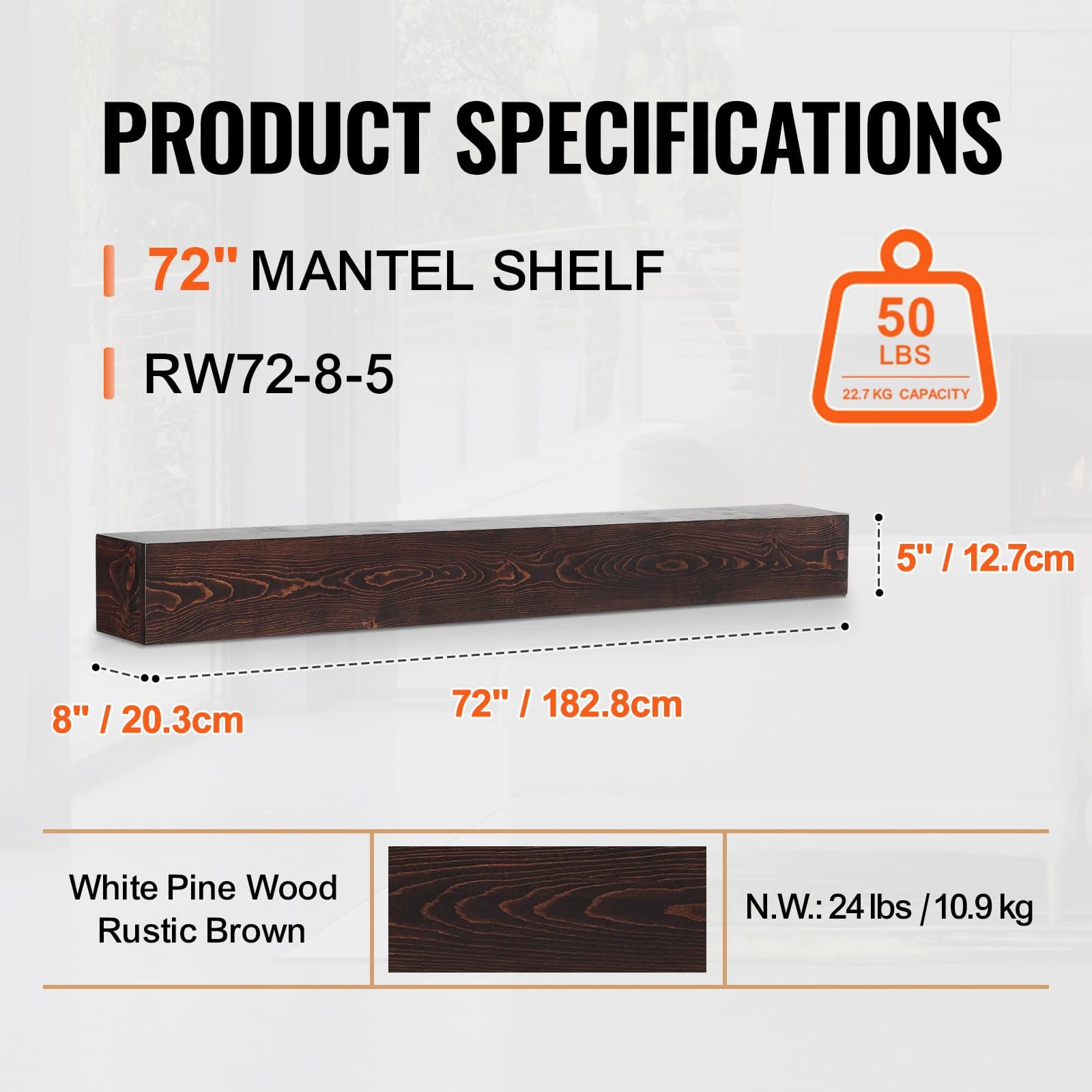 Rustic 72" Pine Mantel Shelf - image 5