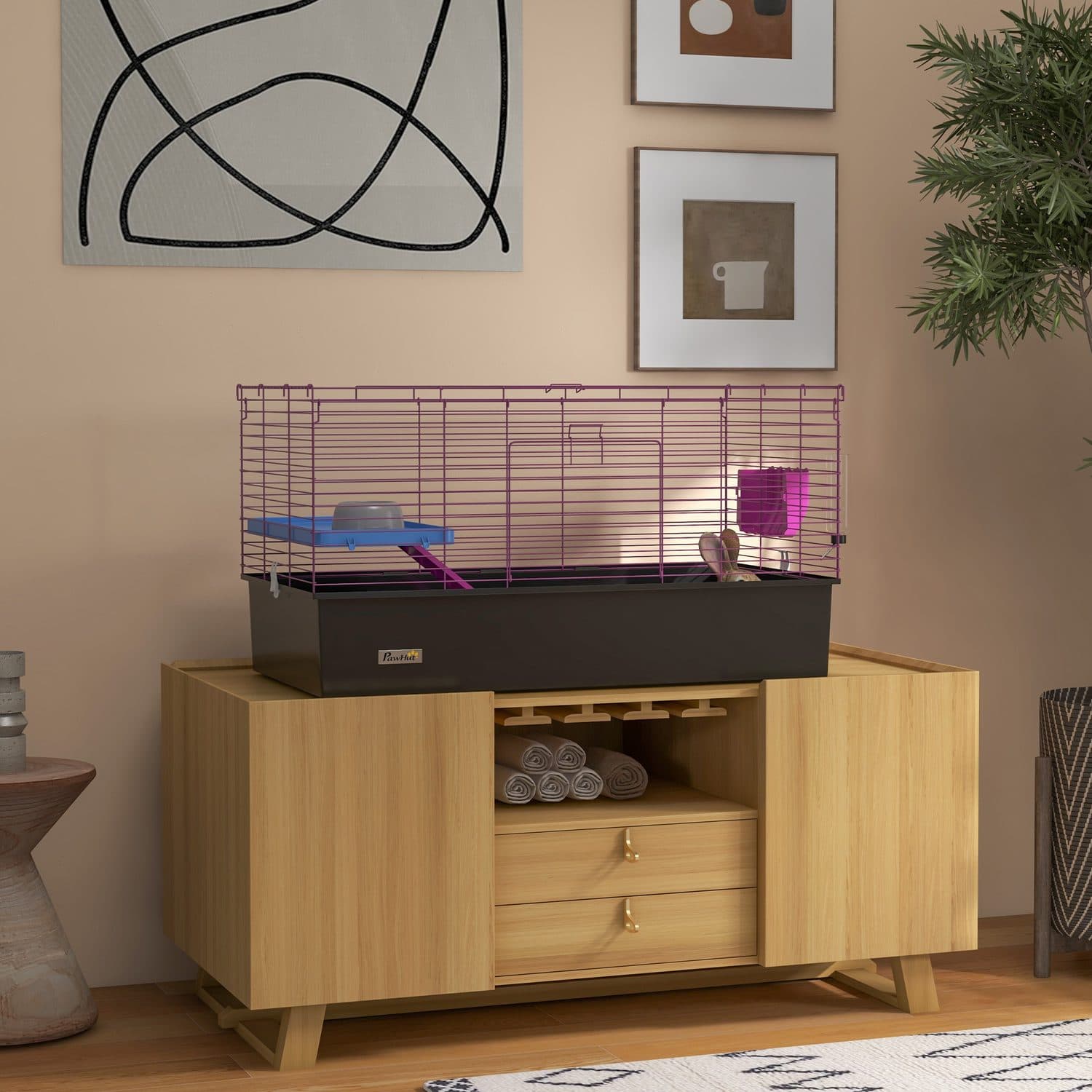 Wire Cage for Small Animals with Platform & Hay Feeder - image 2