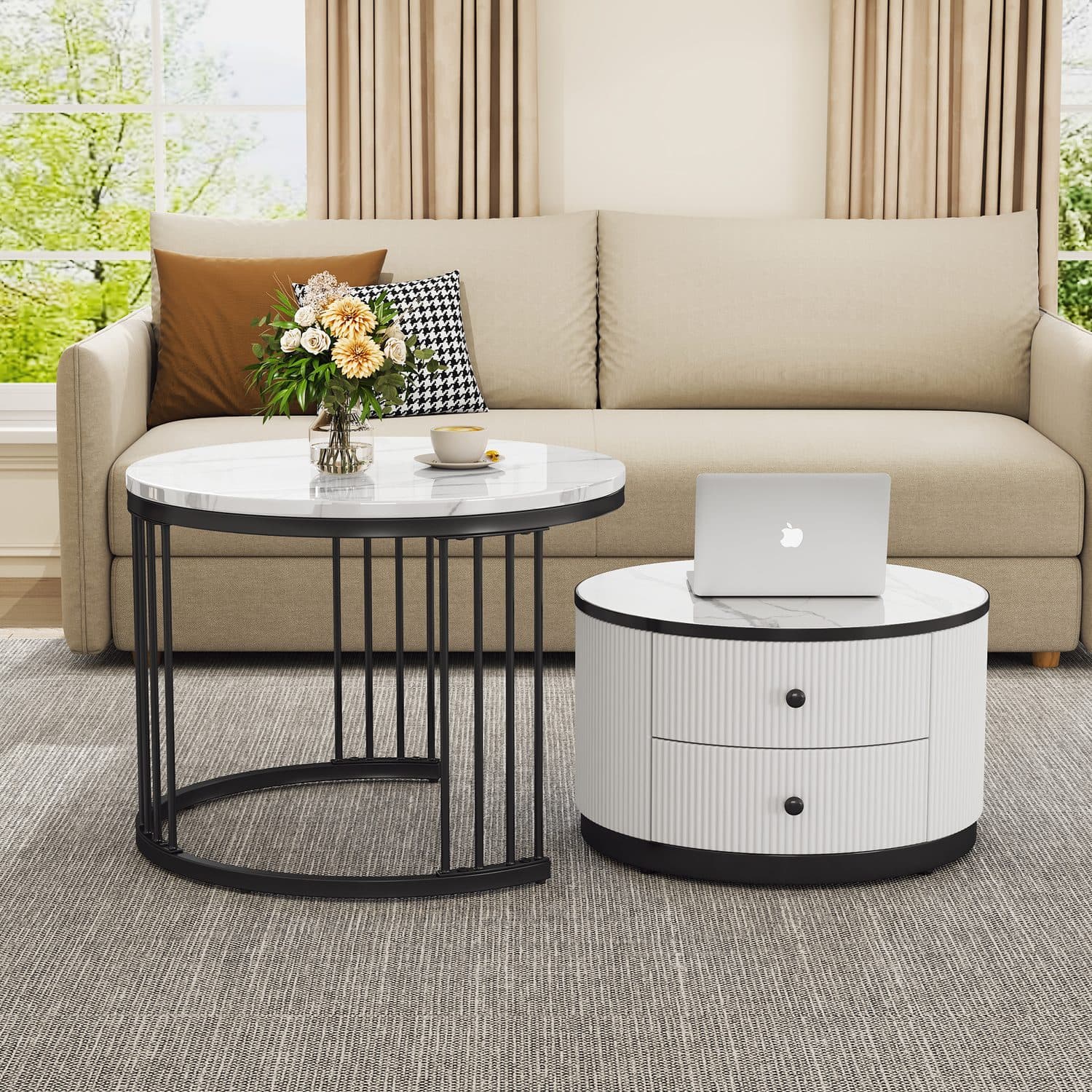 Modern Nesting Coffee Tables - White Black
