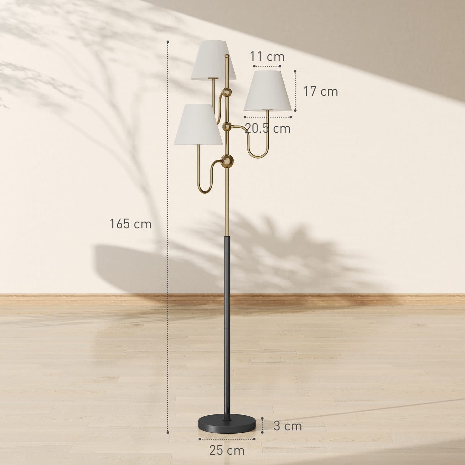 3-Arm Standing Floor Lamp with Antique Brass Finish - image 4