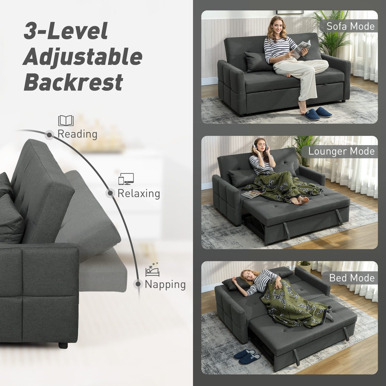 A compact charcoal sofa bed for flexible lounging - image 2