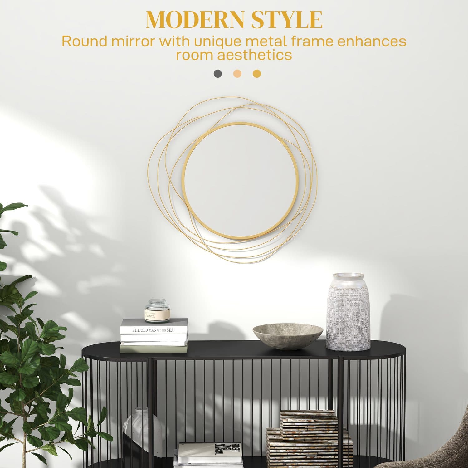 Gold abstract metal wire wall mirror - image 5