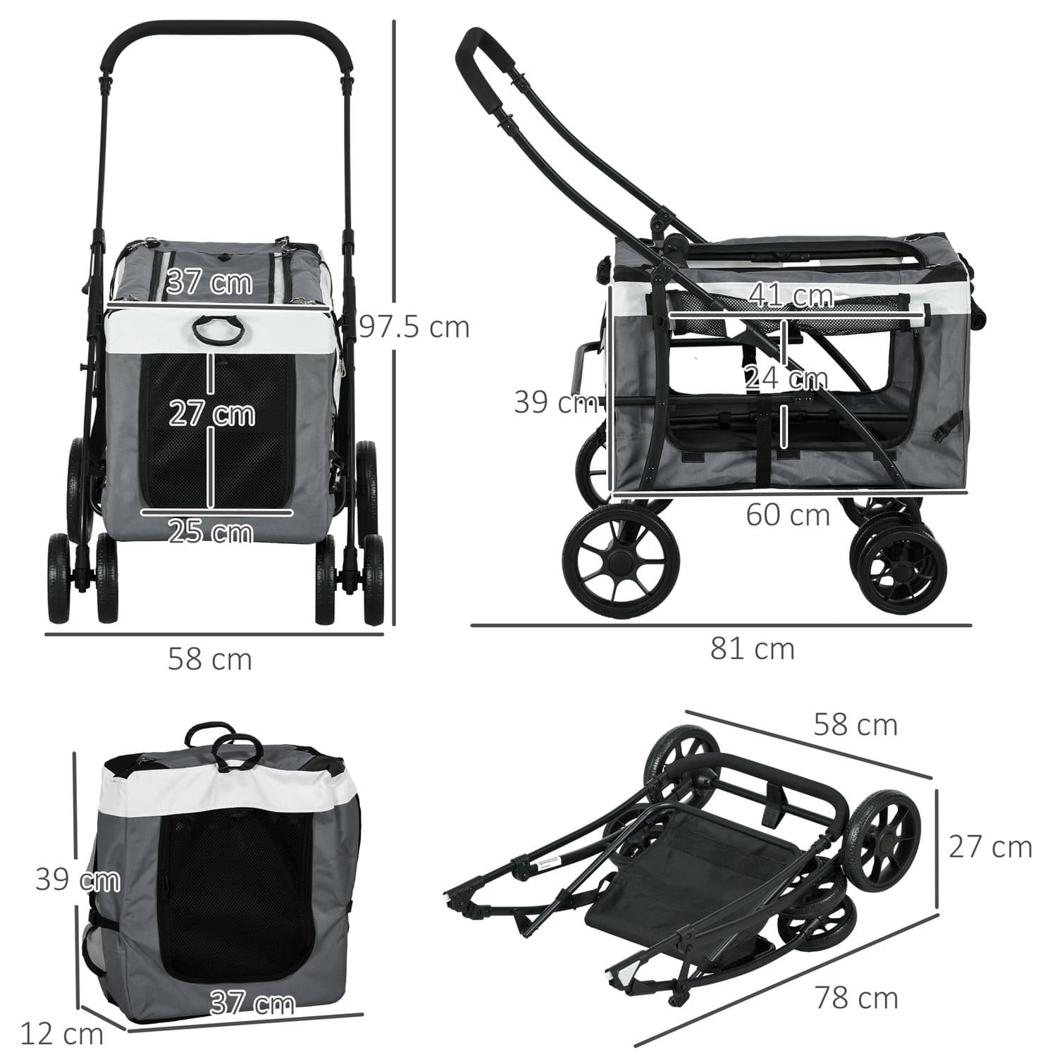 Foldable Dog Stroller with Dual Rear Brakes & Safety Leashes - image 5