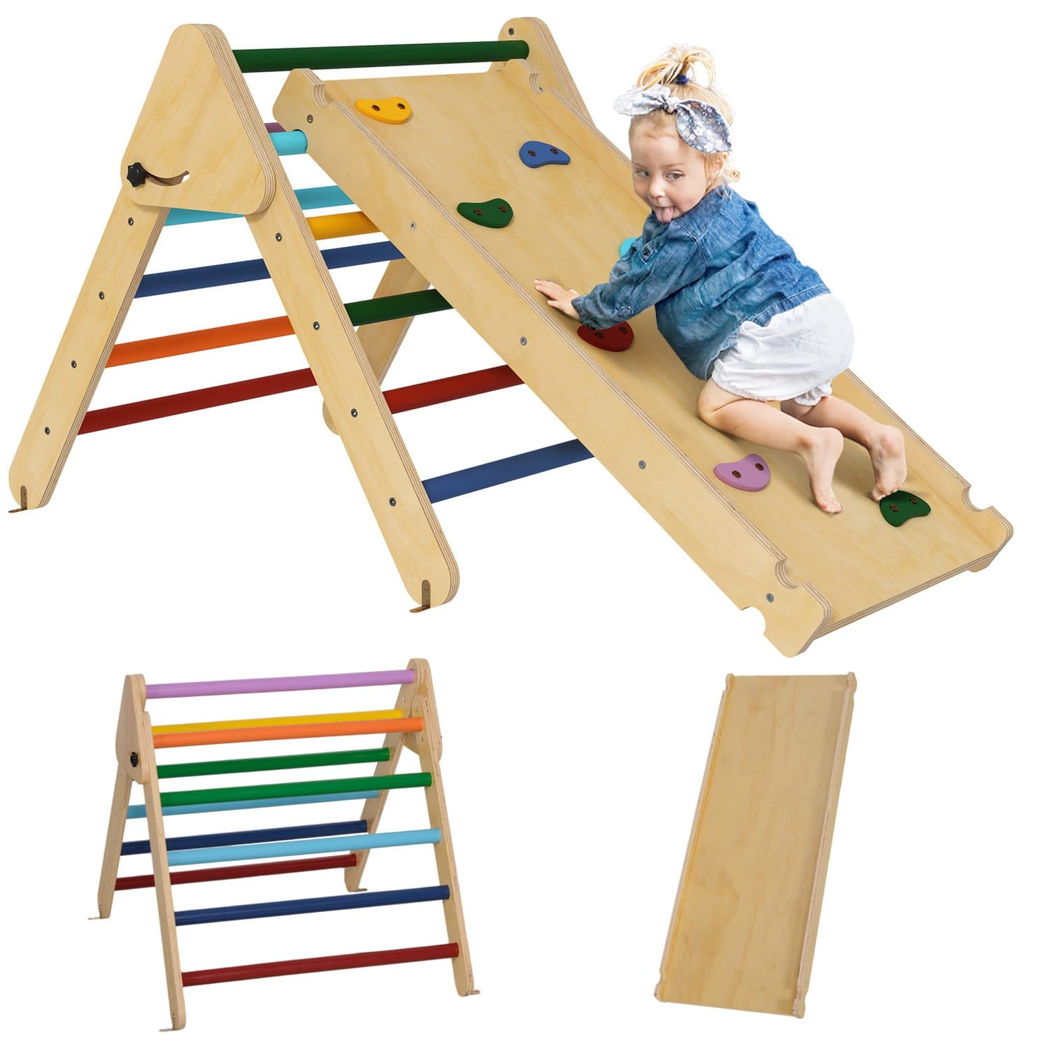 3-in-1 Wooden Climbing Frame for Toddlers 18-48 Months