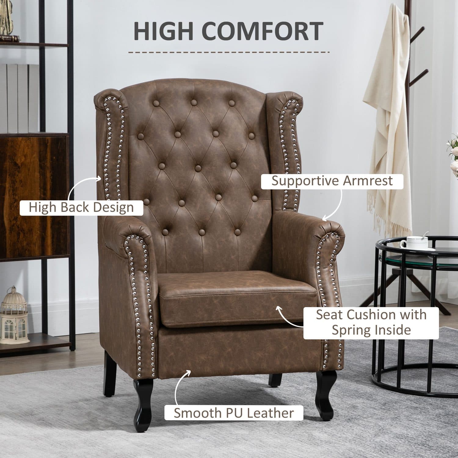 Brown Chesterfield Wingback Chair - image 4