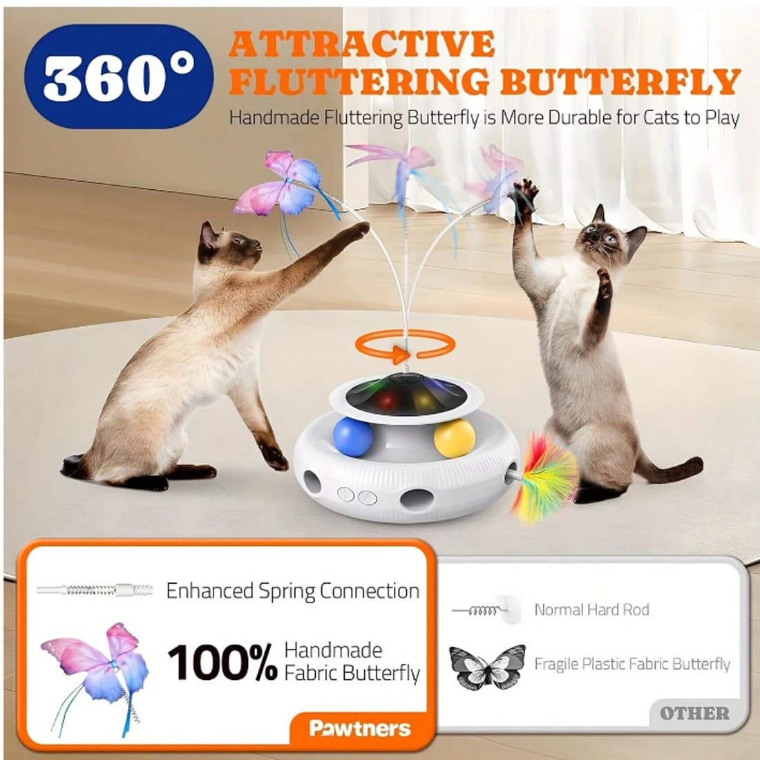 Rechargeable Interactive Cat Toy with 360° Rotating Feather