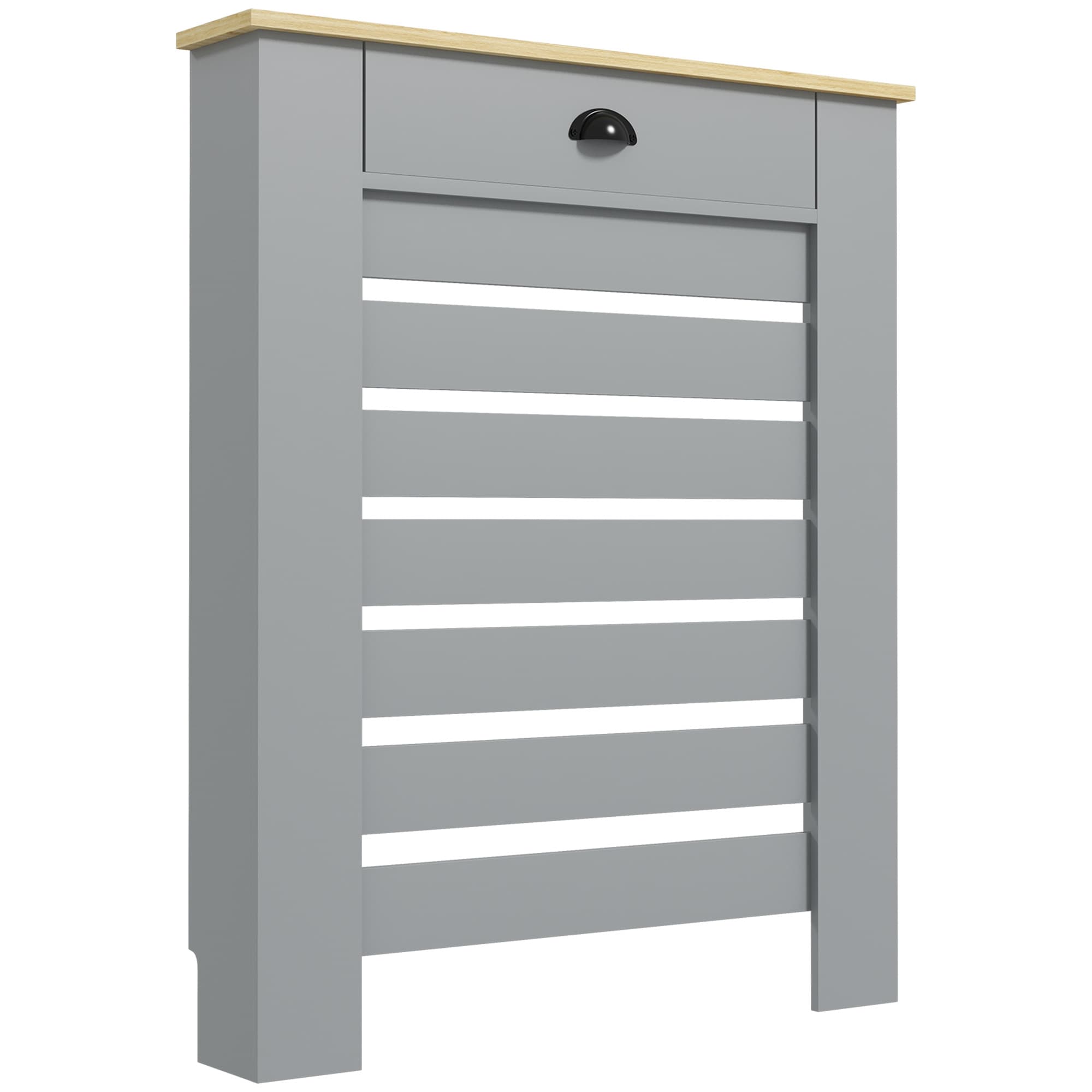 Grey Radiator Cover with Storage Drawer & Slatted Design