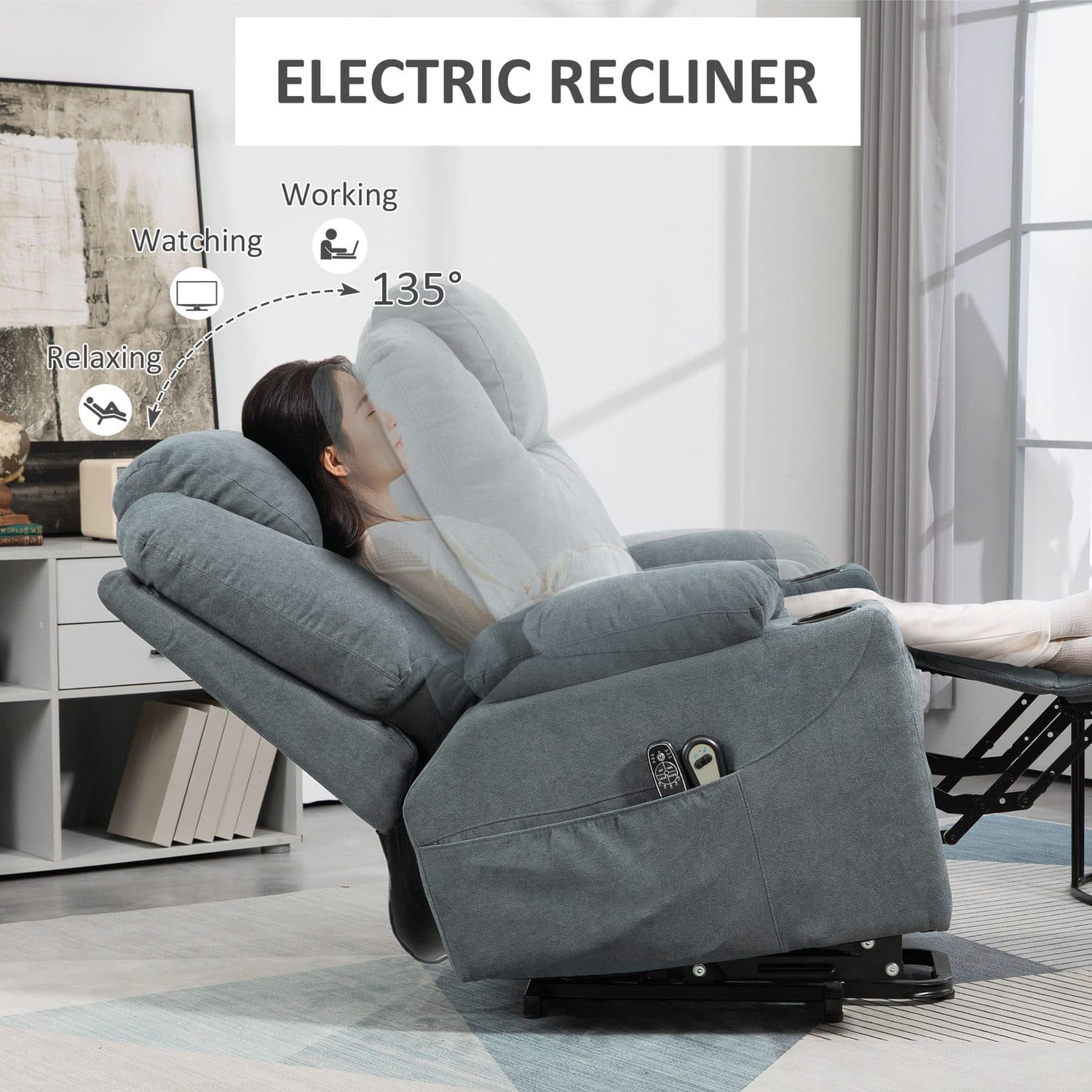 Grey Lift and Recline Massage Armchair with Heat - image 3