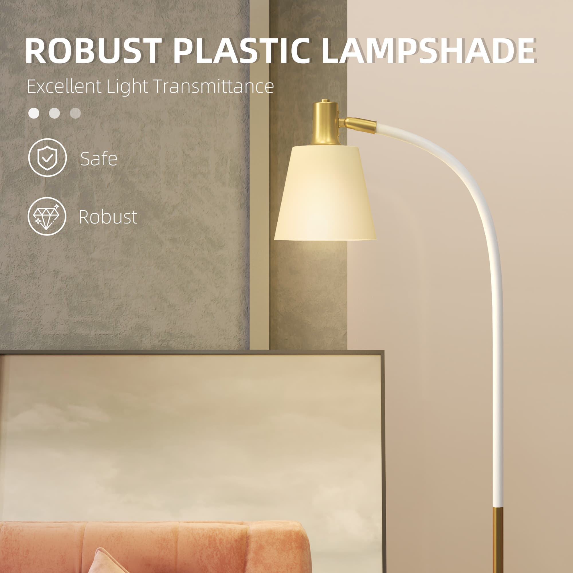 Adjustable Floor Reading Lamp in White and Gold - image 1