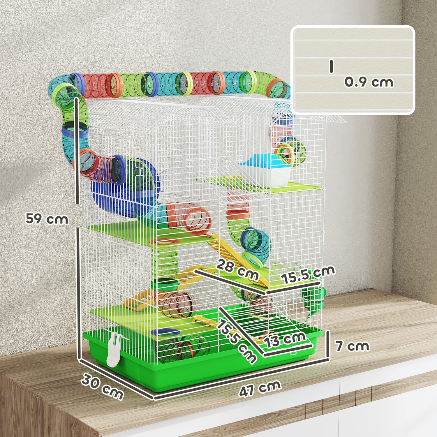 PawHut 5 Tier Hamster & Gerbil Cage, Green - image 3