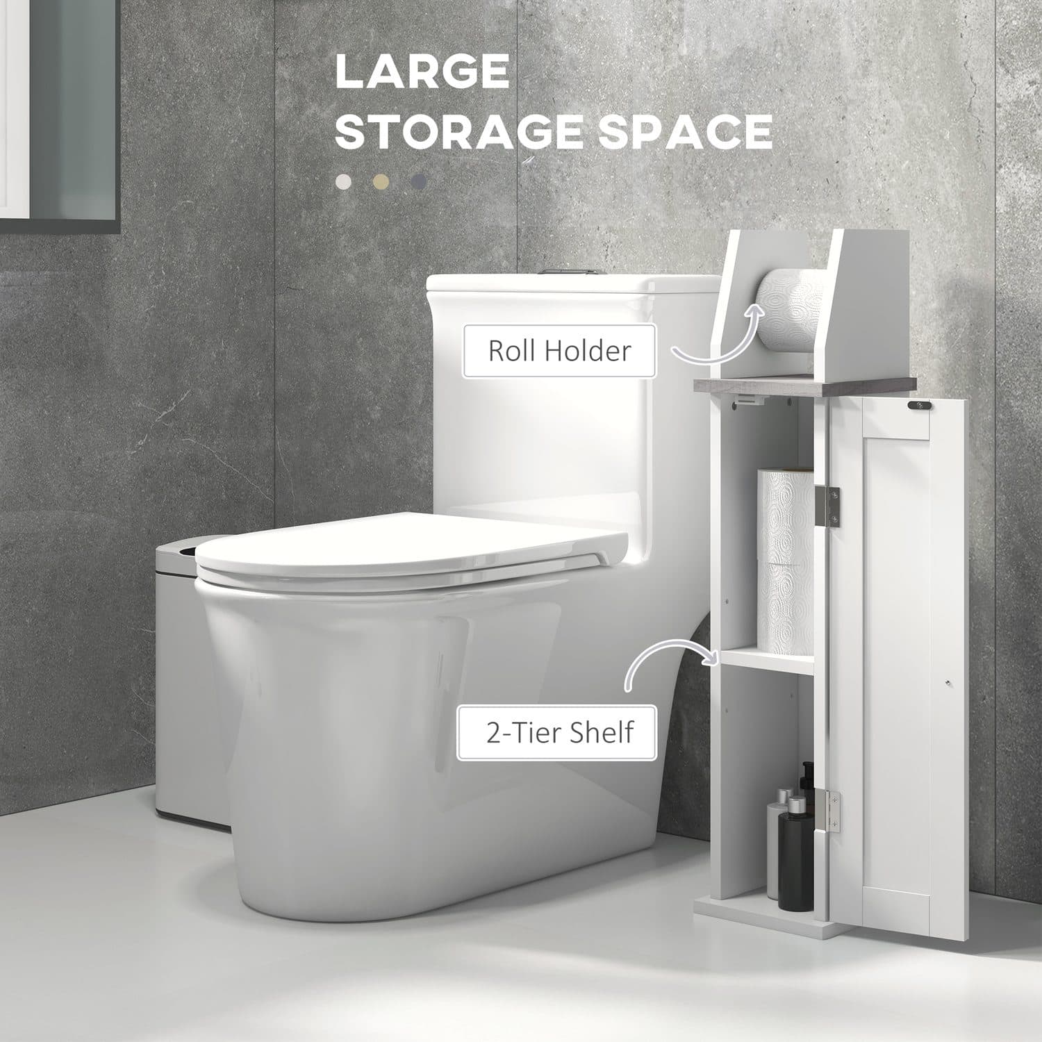 White Slim Bathroom Cabinet for Toilet Roll Storage - image 4
