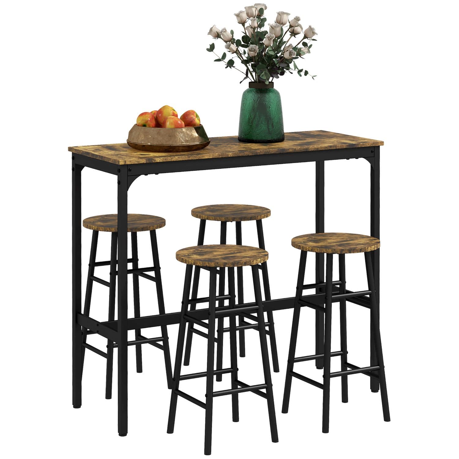 5-Piece Industrial Bar Set - Rustic Brown