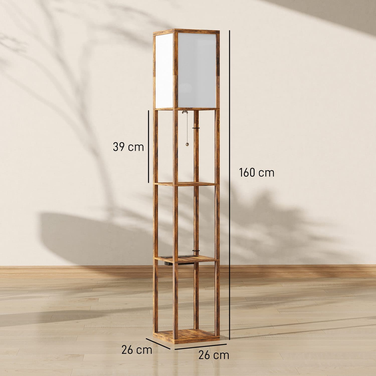 Floor Lamp with Storage Shelves — Warm Rustic Brown - image 1