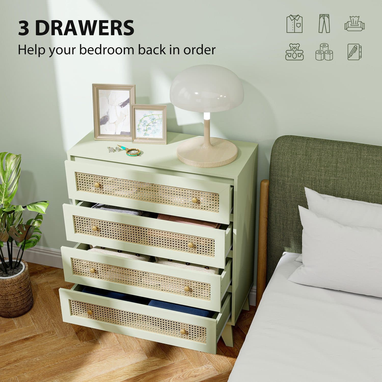 Light Green 4-Drawer Rattan Chest - image 4