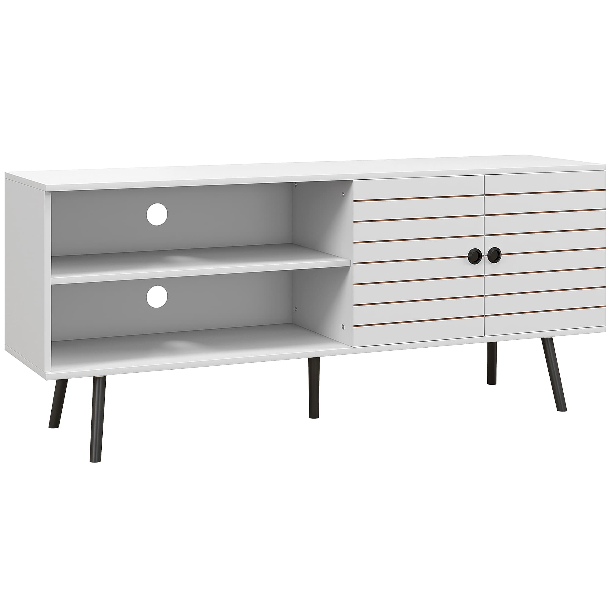 TV Stand with Open Shelves and Slatted Cupboard