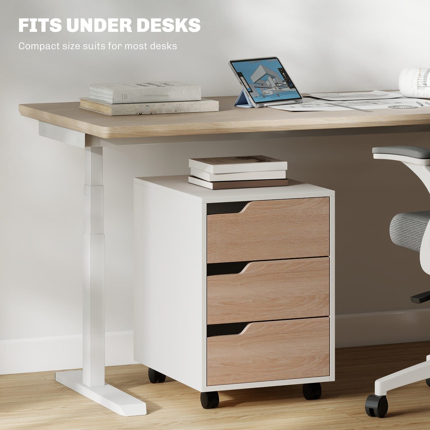 Oak 3-Drawer Mobile Filing Cabinet for Effortless Organisation - image 5