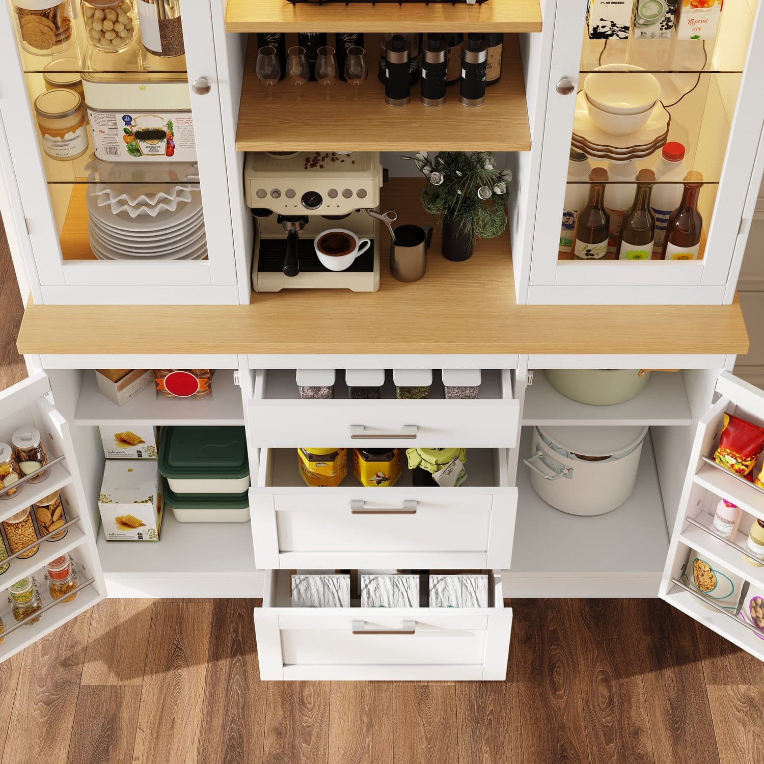 Modern White Kitchen Pantry Cabinet with Smart LED Lighting - image 2