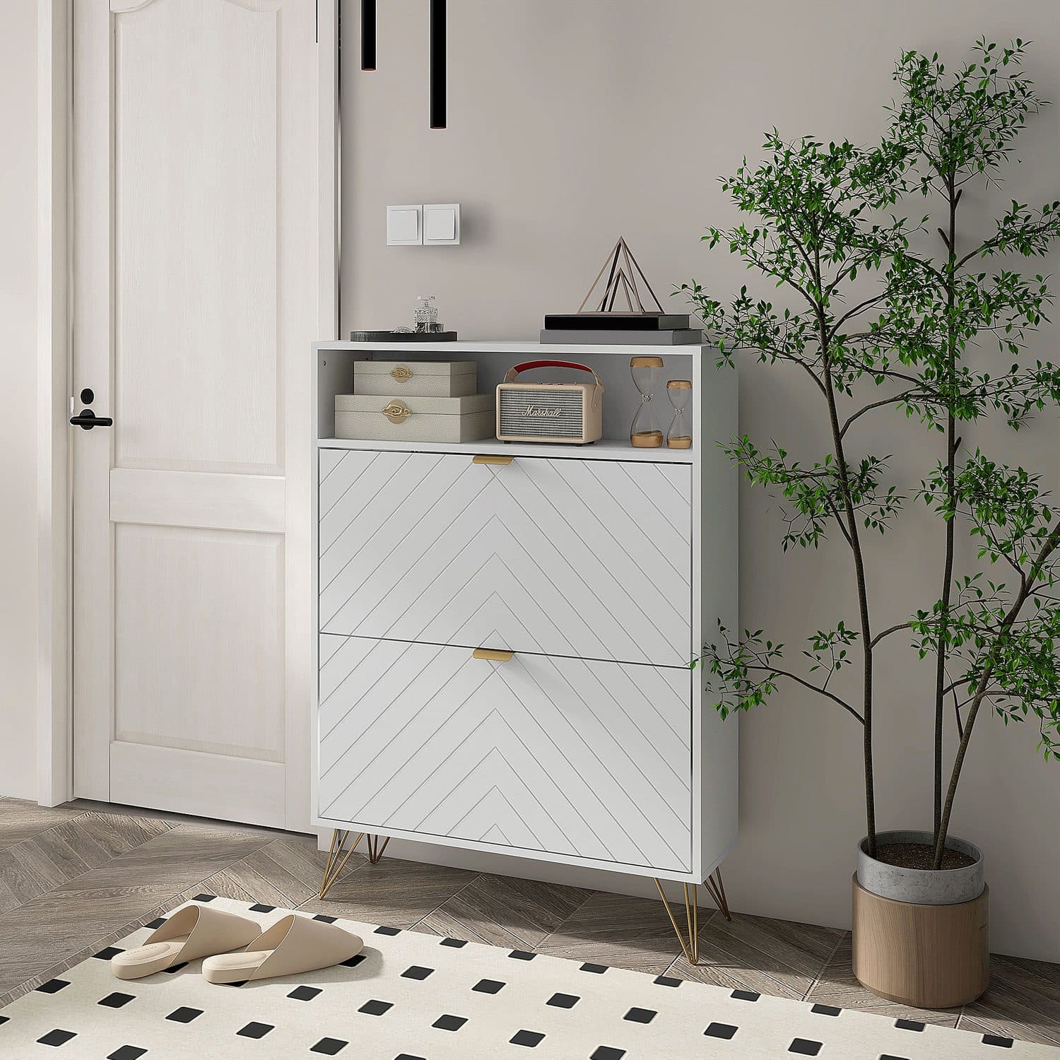 White & Gold Shoe Cabinet - image 1