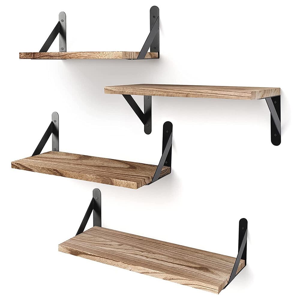 Four Wall-Mounted Floating Shelves with Black Metal Brackets - image 6