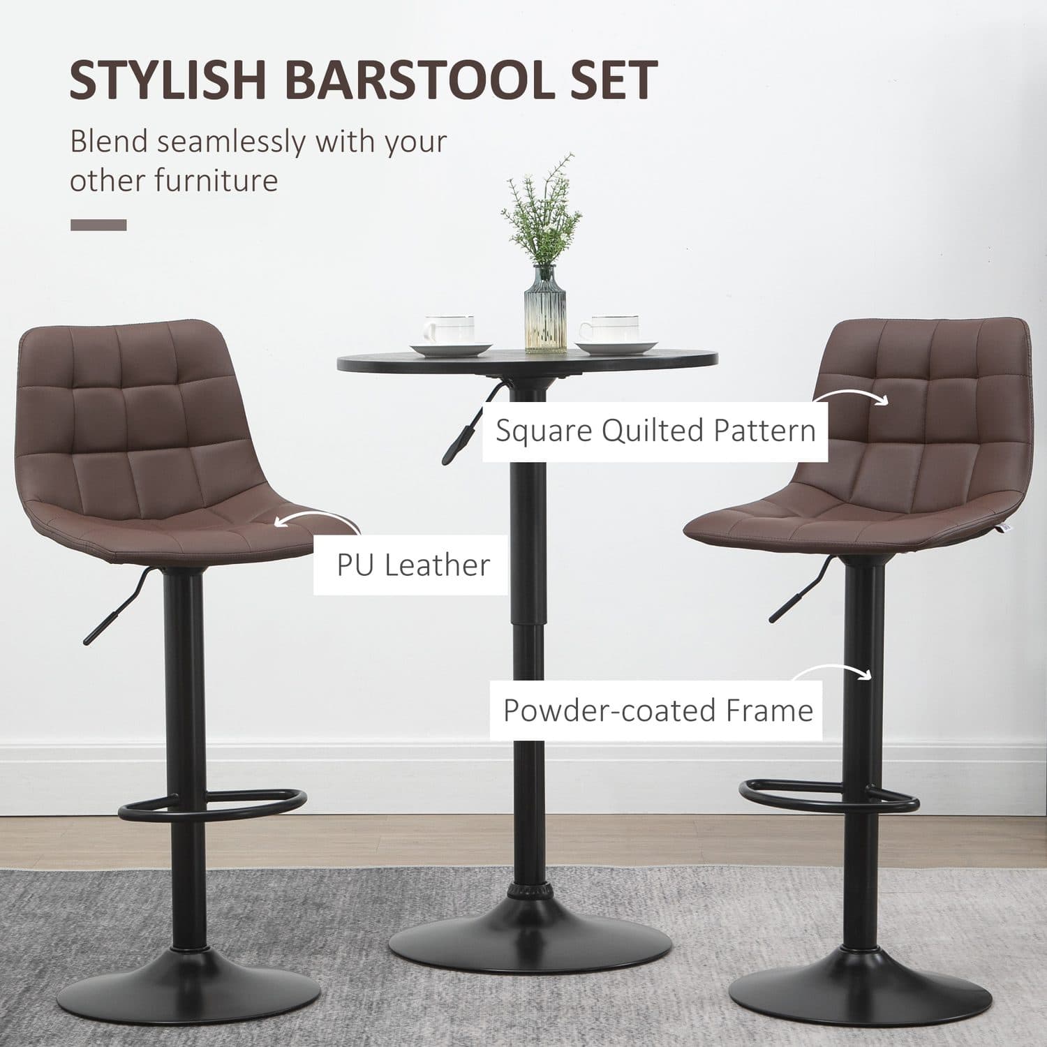Brown Quilted Adjustable Bar Stools - Set of Two - image 5
