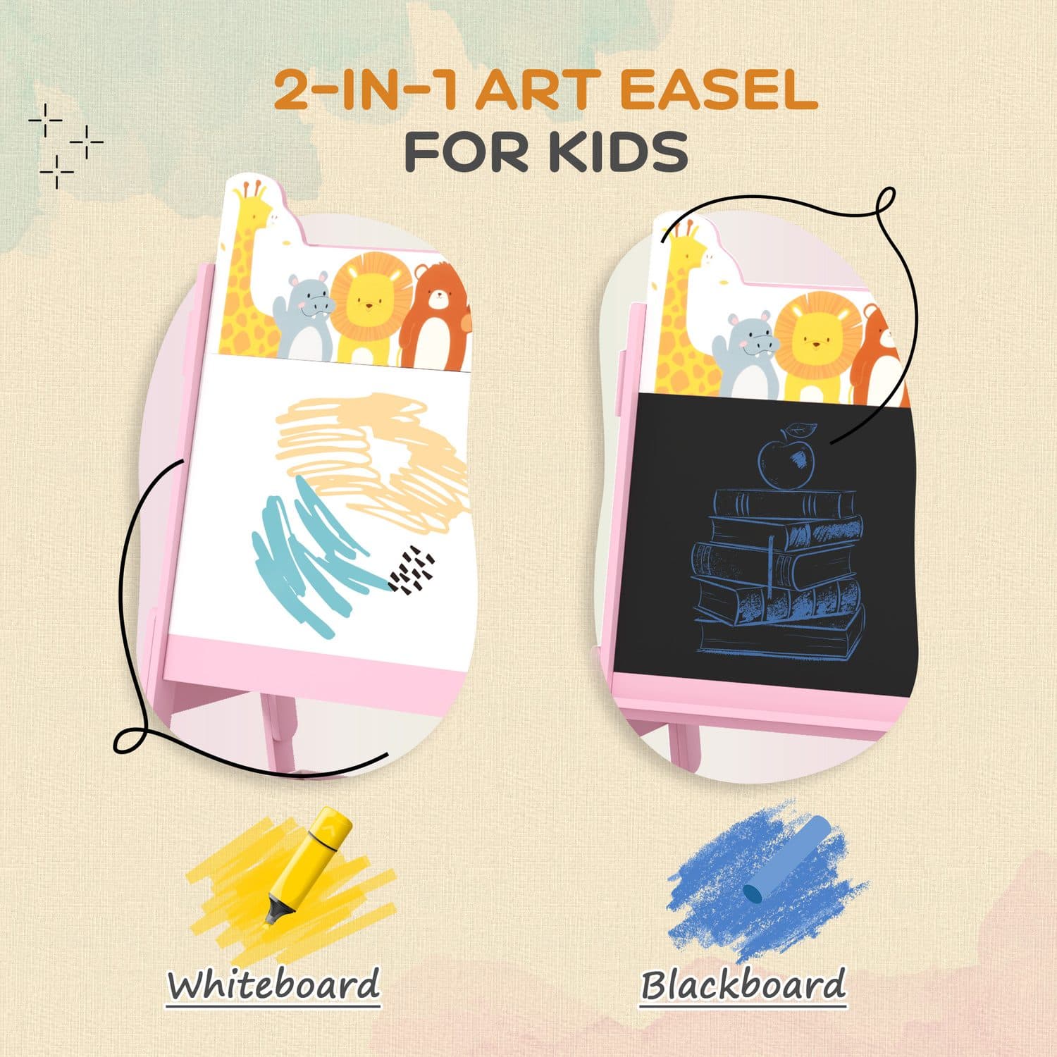 Pink 2-in-1 kids easel for drawing and chalk play - image 5