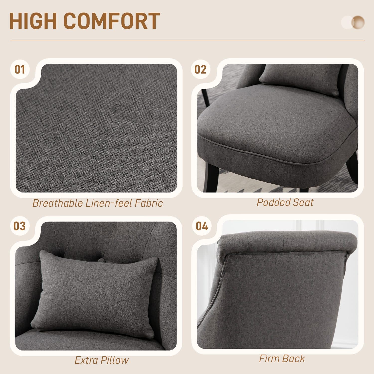 Charcoal Grey Tub Chair with Button Tufting & Lumbar Pillow - image 3