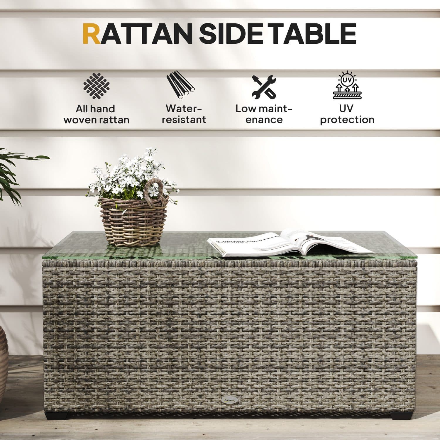 Dark Grey Rattan Side Table - image 2