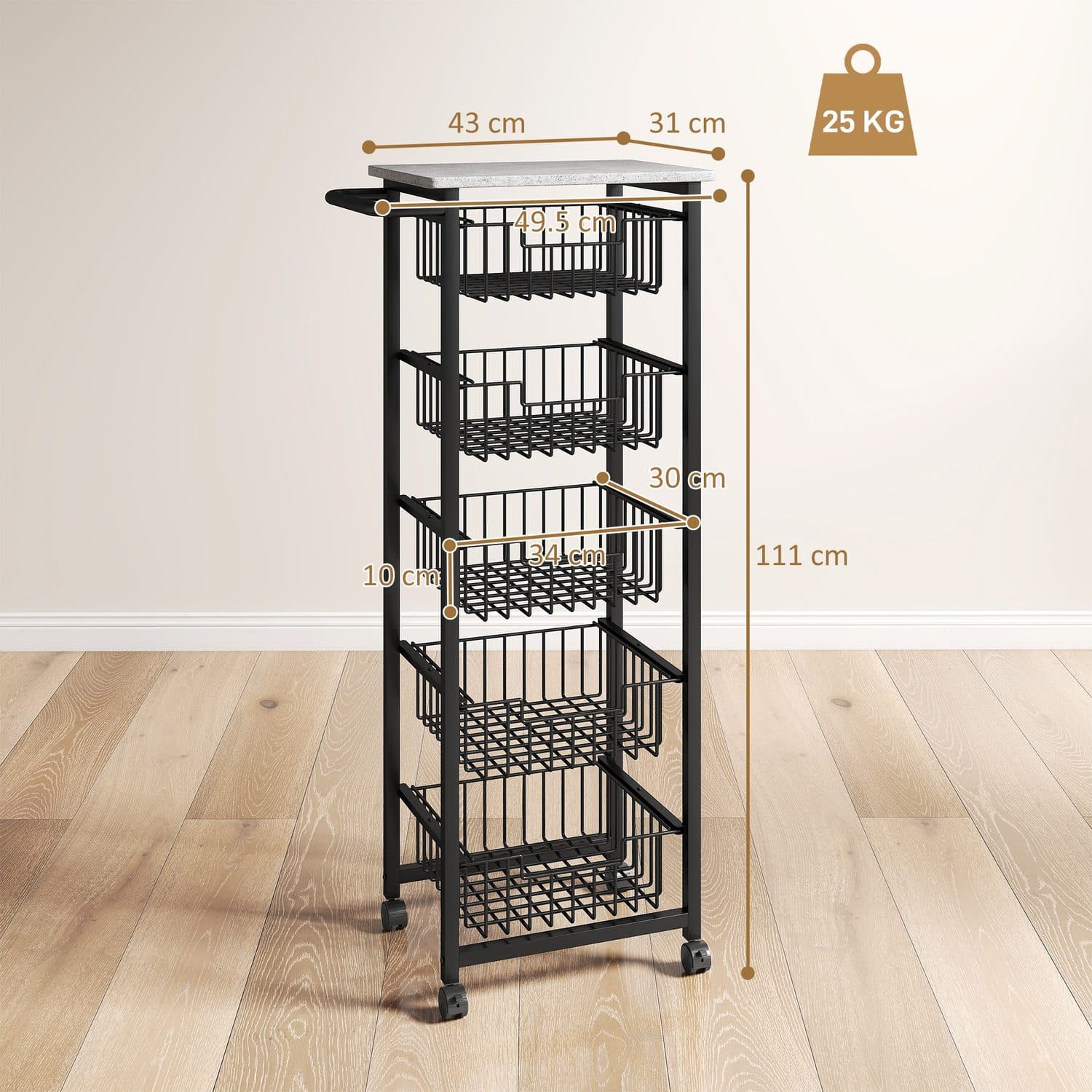 A slim kitchen trolley with five pull-out baskets - image 1