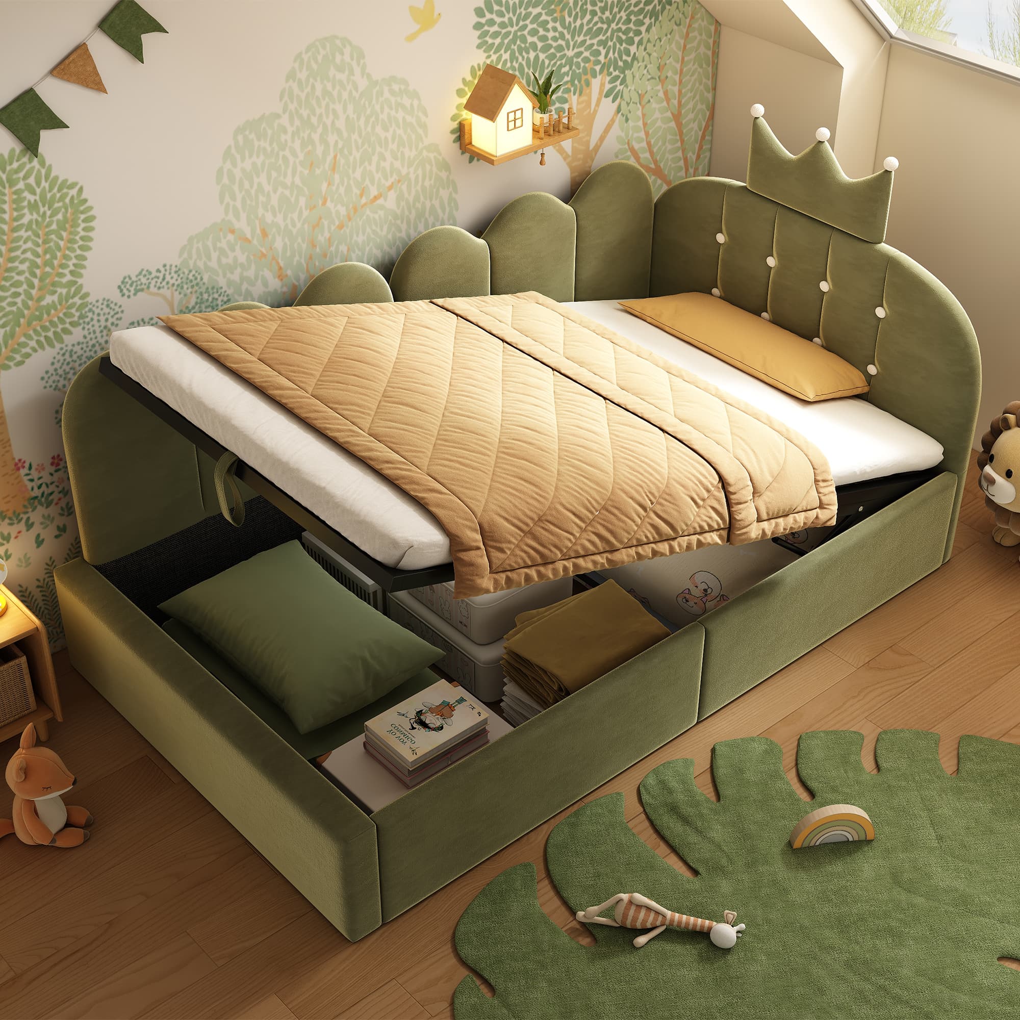 Green Velvet Storage Daybed