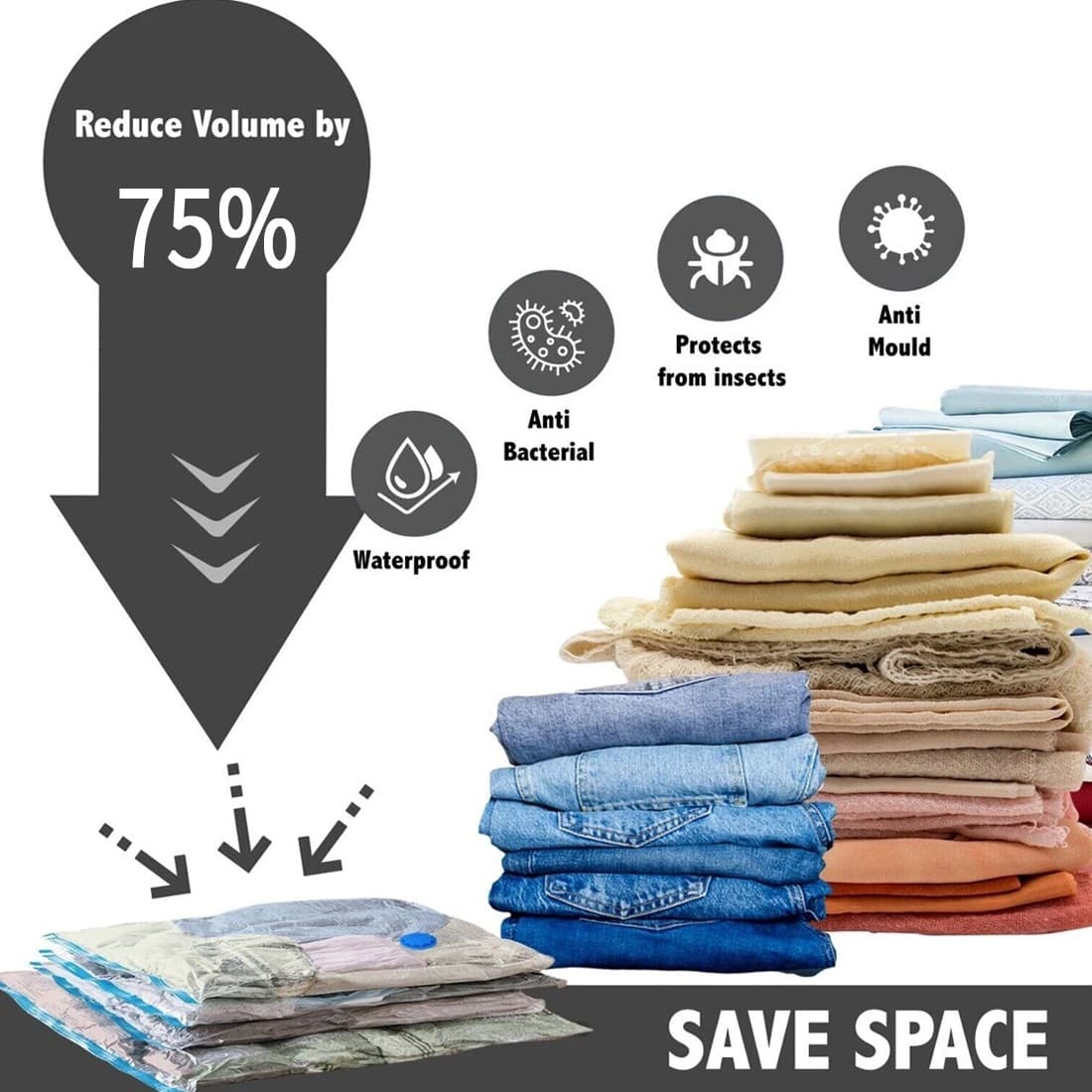 Set of 12 Vacuum Storage Bags in Four Sizes, Hand Pump Included - image 6
