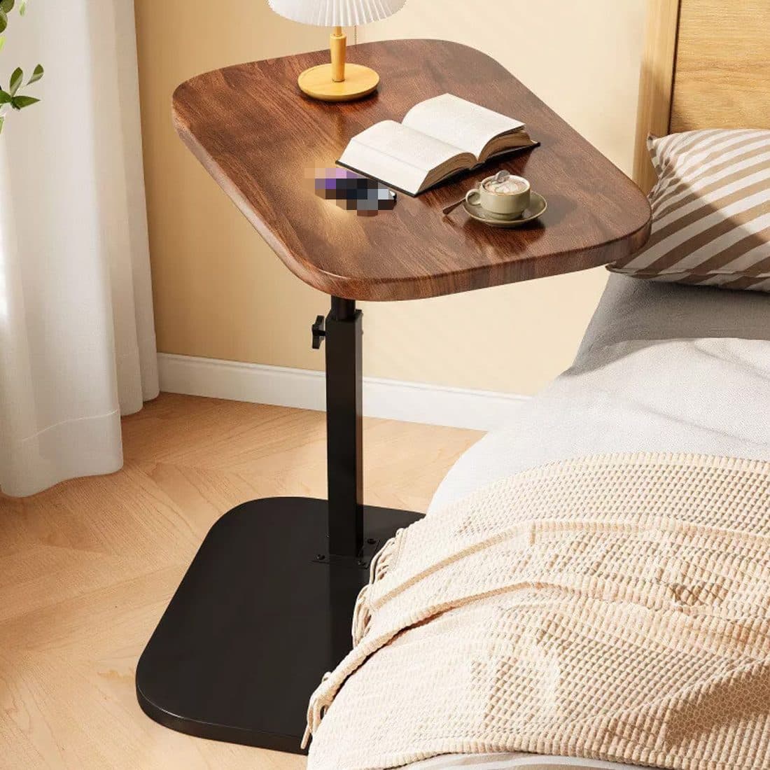 Adjustable Walnut C-Shaped Table for Sofa and Bed - image 1