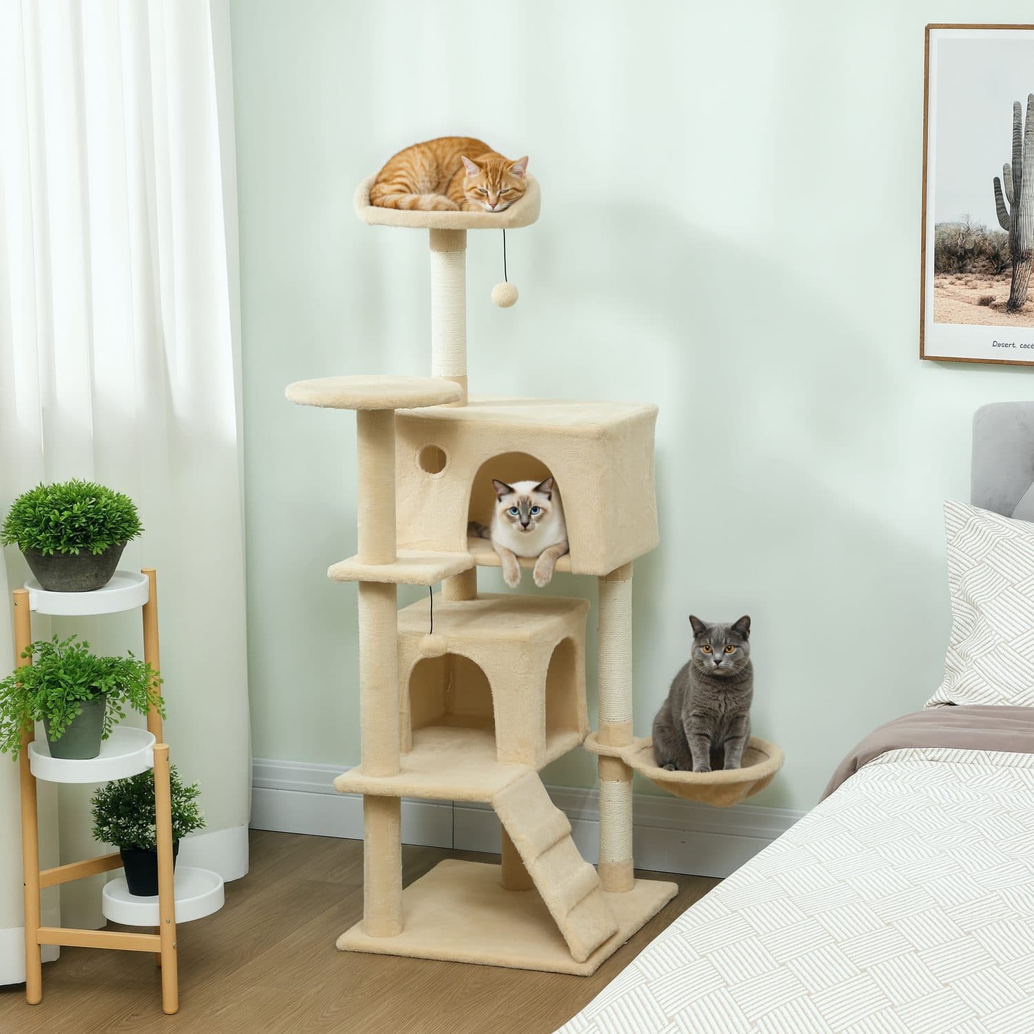 PawHut 140cm Cat Tree Tower With Sisal Scratching Posts - image 4