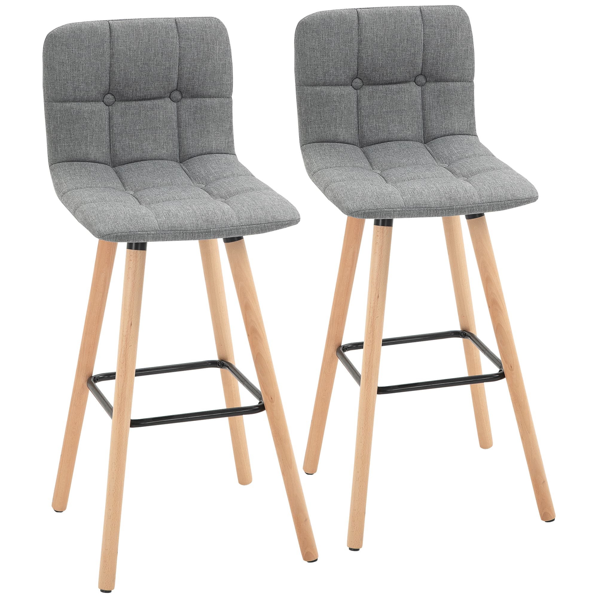 Grey Button-Tufted Bar Stools