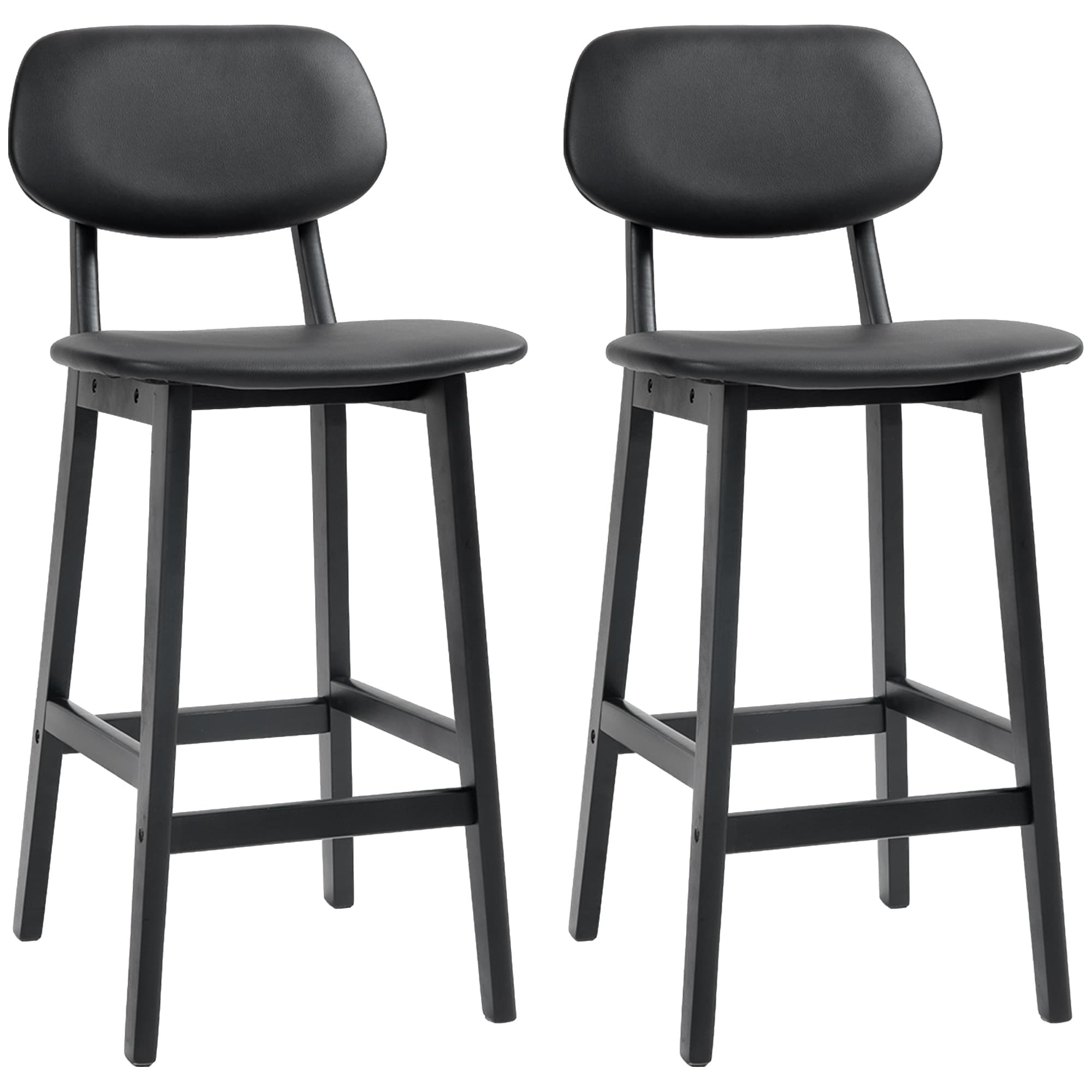 Black Faux Leather & Wooden Bar Stools