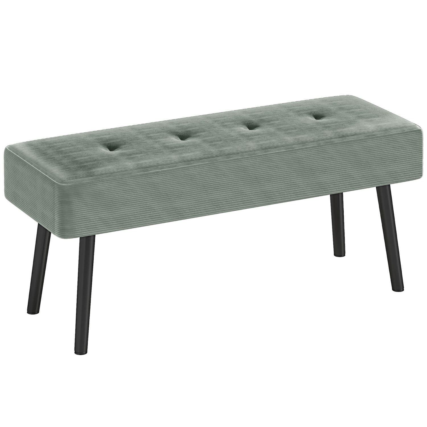 Tufted Corduroy Bench in Sage Green for Bedroom or Hallway - Green