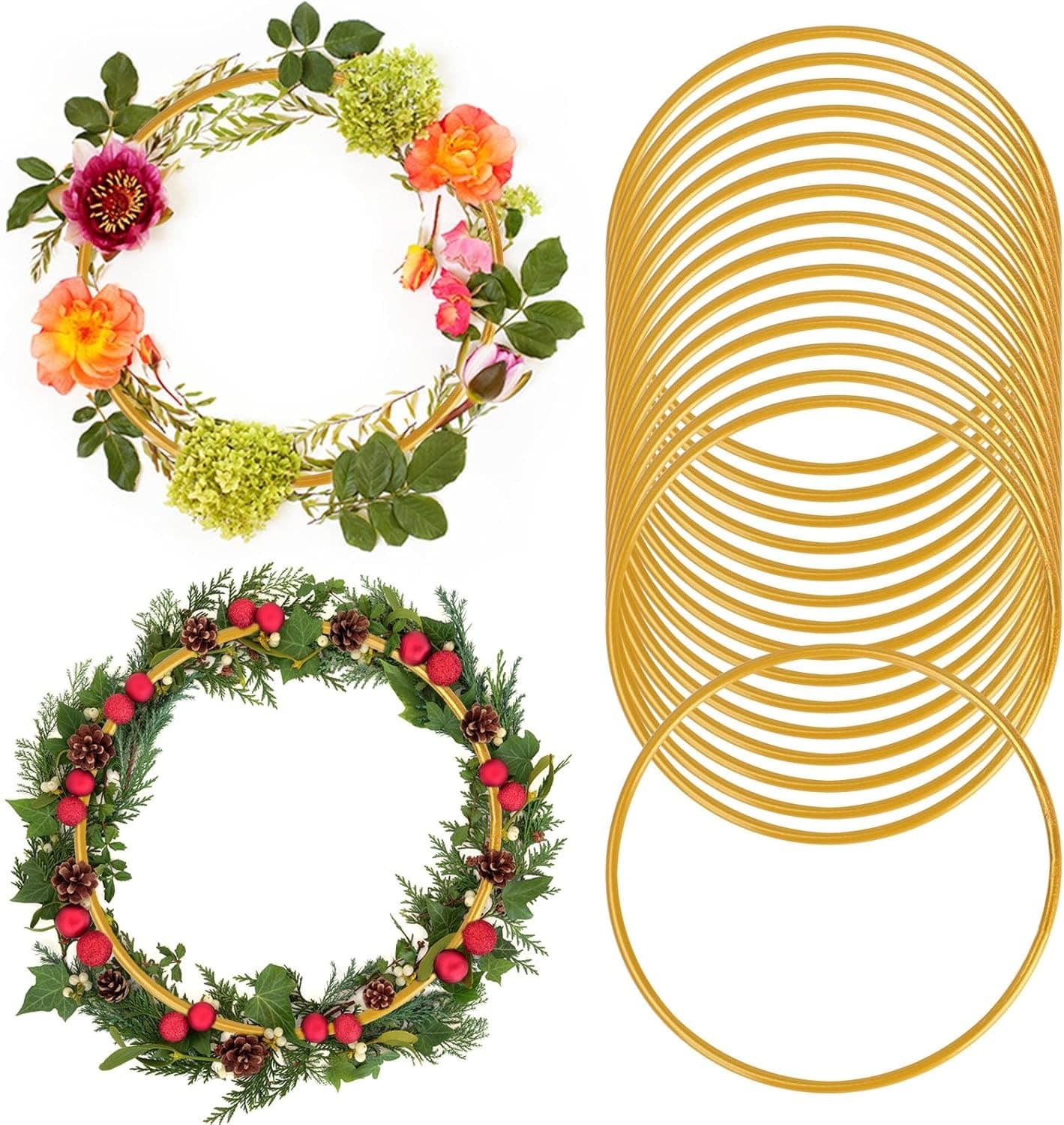 16-Pack Gold Wire Rings for Wreaths and Macramé