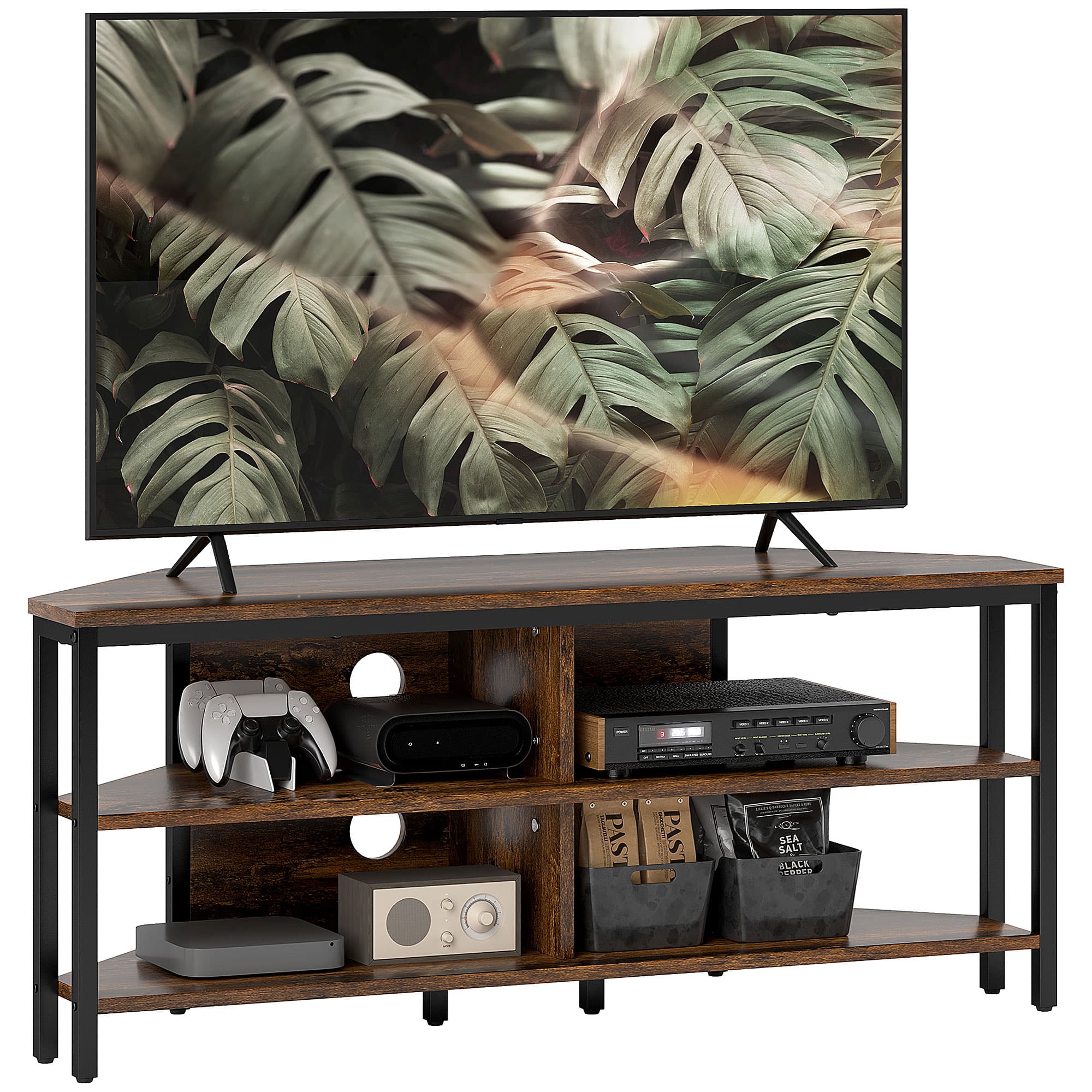 Space-Saving Industrial Corner TV Unit in Rustic Brown