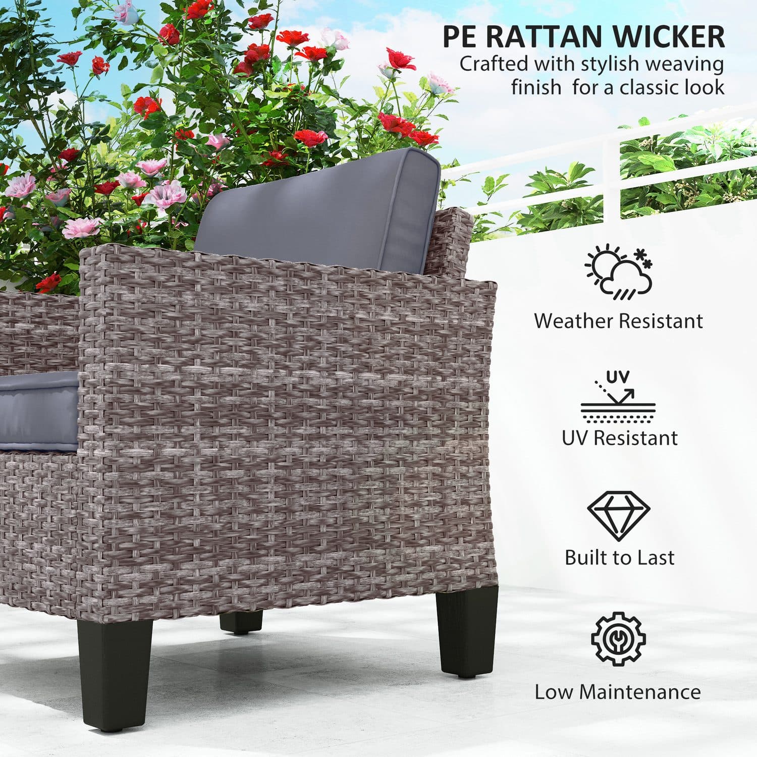 Mixed Grey Rattan Armchair for Outdoor Lounging - image 5