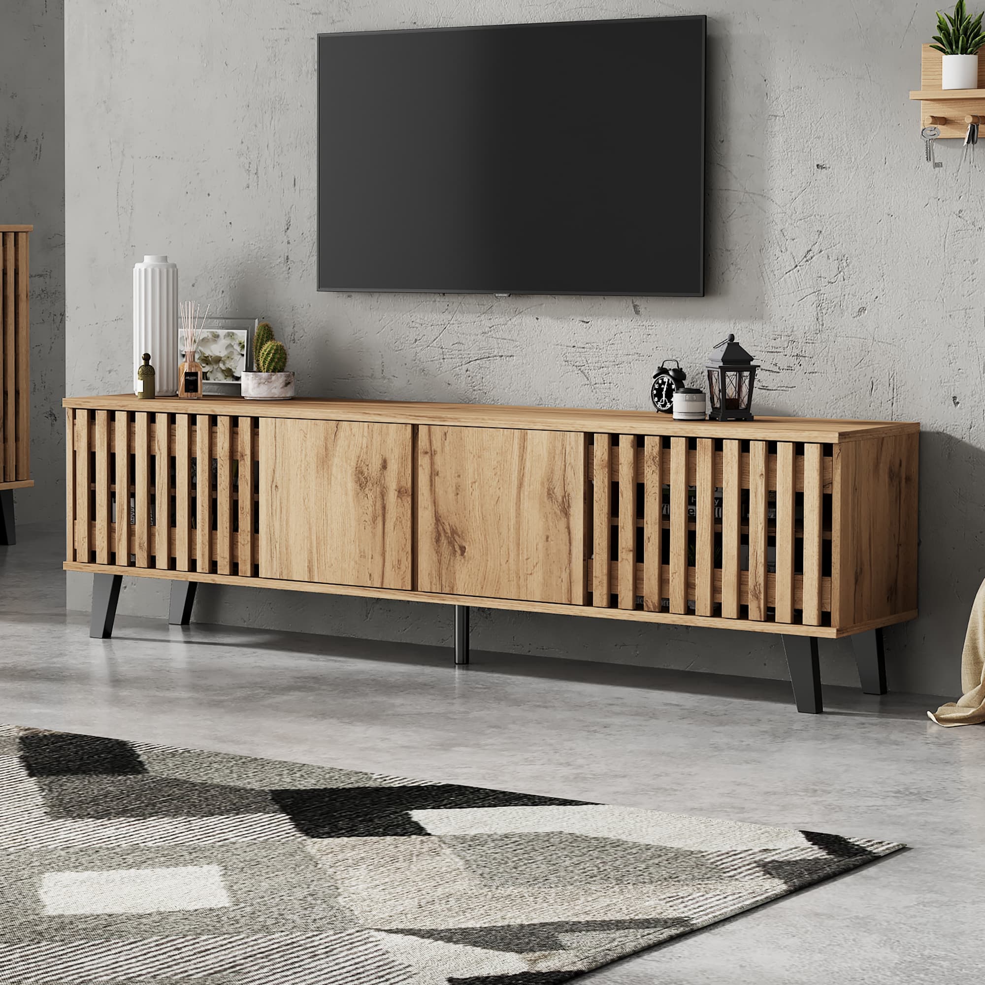 Vintage-Style TV Stand in Wood Finish, 180cm - image 1